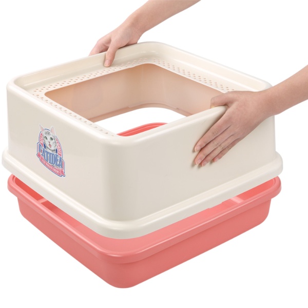 Лоток для кошек с высокими бортами и совком Catidea 44х44х25 см розовый