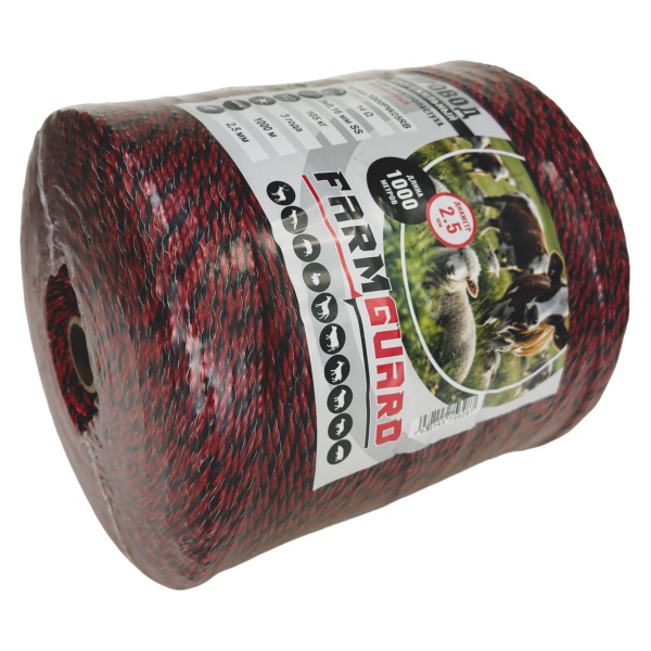 Провод для электропастуха FarmGuard красный с черным 2,5 мм / 1000 м / 3х0,16 мм