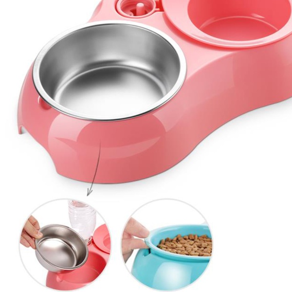 Миска двойная Catidea с автопоением, металл, голубая