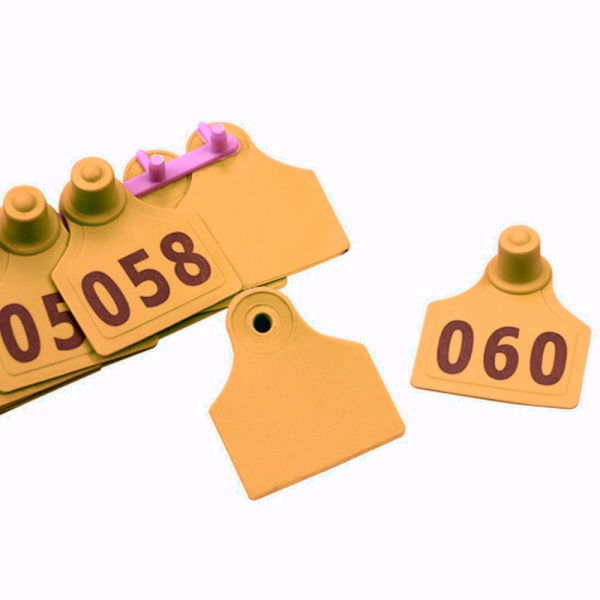 Бирка двойная 40х50 мм с номером, оранжевая, 100 шт. для КРС, верблюдов, оленей