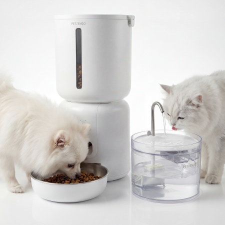 Автокормушка Petzengo PF28W Wi-Fi 4 л для сухого корма и Автопоилка фонтан Petzengo PW28 2,2 л