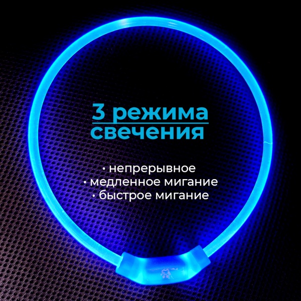 Ошейник светящийся светодиодный для собак с USB зарядкой 70 см, прозрачный с синим