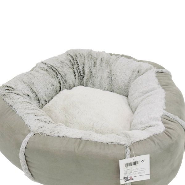 Лежак подушка Pet Choice для собак и кошек, круглый 66х66х15 см, меховой, серый