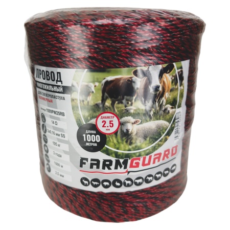 Провод для электропастуха FarmGuard красный с черным 2,5 мм / 1000 м / 3х0,16 мм