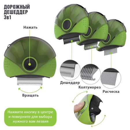 Вращающийся гребень для домашних животных 3 в 1 дешеддер, колтунорез и расческа