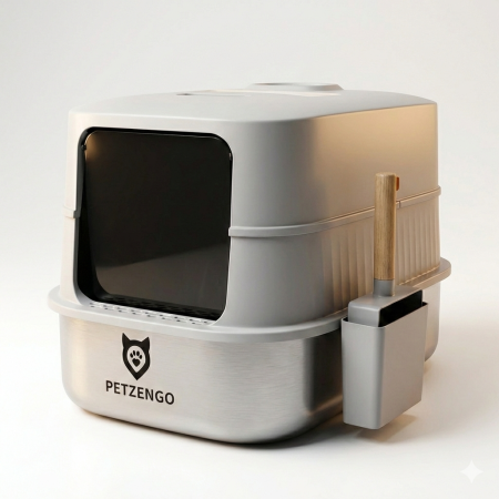 Туалет-домик умный для кошек Petzengo PL-1 60,5х40х39 см с дезодорацией, нержавеющая сталь