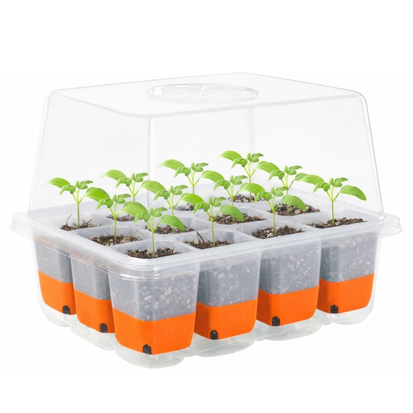 Мини парник HobbyFarm, 12 ячеек, для рассады, с силиконовым основанием, оранжевый, 10 шт.