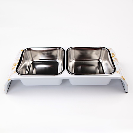 Миска двойная, 30x12x4.5 см, 300+300 мл, домик, белый