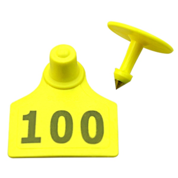 Бирка двойная 90х70 мм с номером, жёлтая, 100 шт. для КРС, верблюдов, оленей