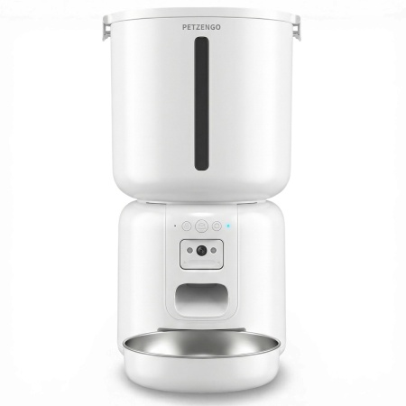 Автокормушка Petzengo PF28C Wi-Fi 4 л с камерой для сухого корма, стальная миска, белая