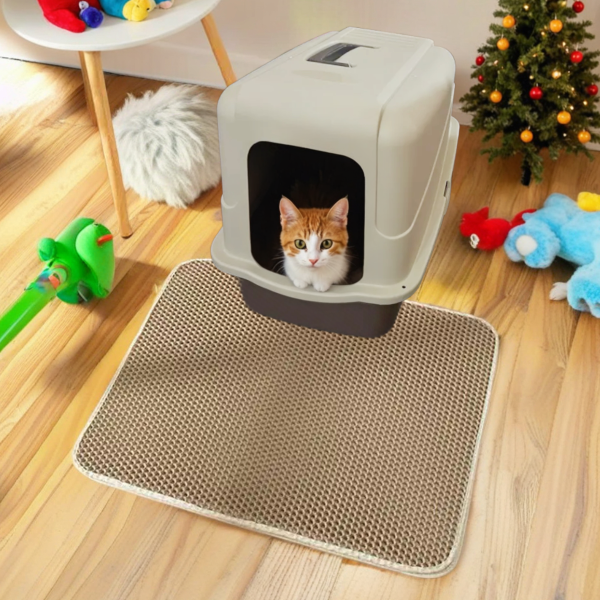 Двухслойный коврик под лоток 45х60 см для кошачьего туалета, бежевый