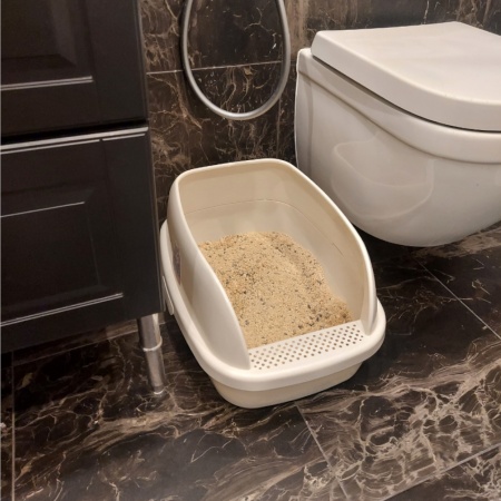 Лоток для кошек с высоким бортом и совком Catidea 51х38х25 см, кремовый