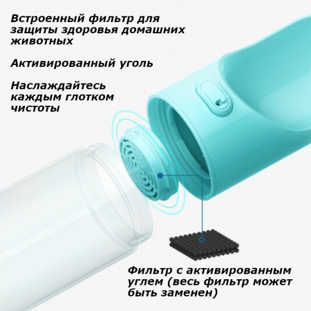 Поилка дорожная Pawgether PG1 для собак и кошек 300 мл, голубая