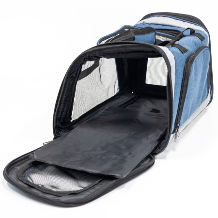 Сумка переноска складная для собак и кошек 46х28х29 см, синий/серый