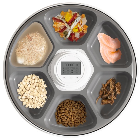 Автокормушка Petzengo PF19-L 6 секций, ж/к дисплей, с охлаждением, для сухого и влажного корма, белая