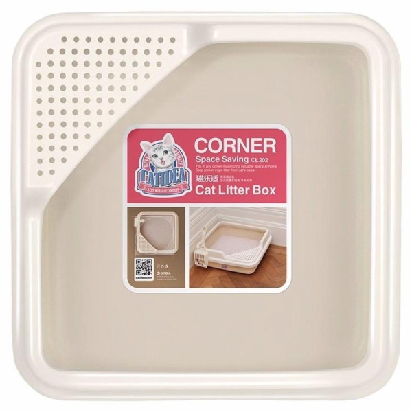 Лоток для кошек Catidea 44х44х14,5 см с совком, кремовый
