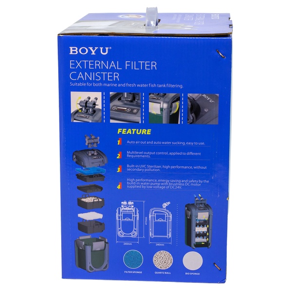 Фильтр внешний Boyu DGN-410 с УФ стерилизацией для аквариума 100-400 л с регулятором канистровый 1610 л/ч