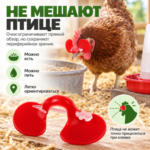 Очки от расклева для птиц, кур, петухов, фазанов со стрелой, 25 шт.
