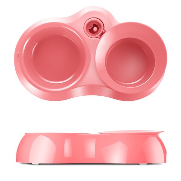 Миска двойная Catidea с автопоением, пластик, розовая