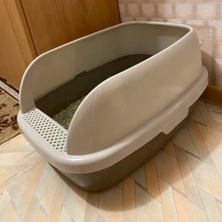 Лоток для кошек с высоким бортом и совком Catidea 51х38х25 см, коричневый