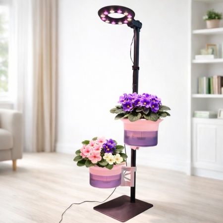 Подставка для цветов 2 уровня HobbyFarm, с автополивом и фитолампой, 90 см