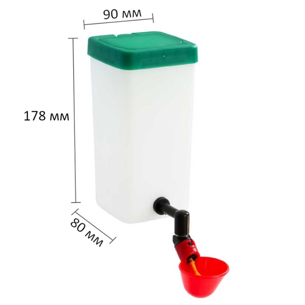 Поилка чашечная с бачком HobbyFarm для кур с креплением на клетку, 1 л, красная, комплект 3 шт.