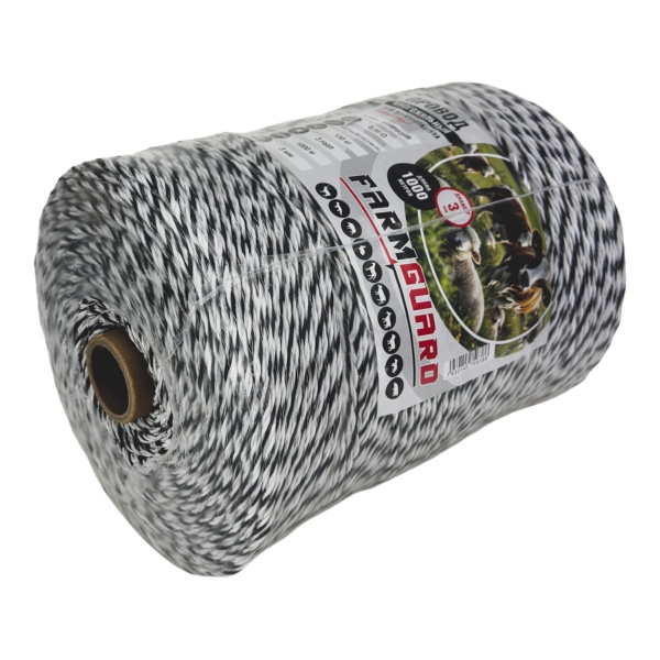 Провод для электропастуха FarmGuard белый с черным 3 мм / 1000 м / 5x0,2 мм SS+1х0,2 мм CU