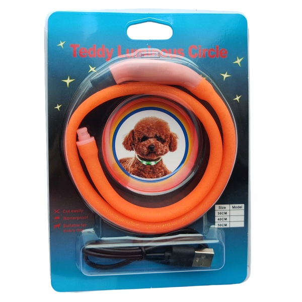 Ошейник светящийся светодиодный для собак с USB зарядкой 50 см, оранжевый