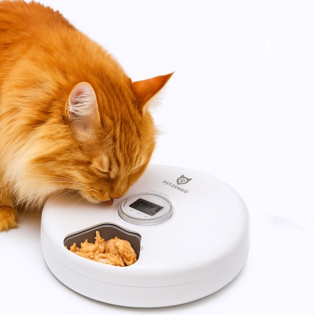 Автокормушка Petzengo PF19-L 6 секций, ж/к дисплей, с охлаждением, для сухого и влажного корма, белая