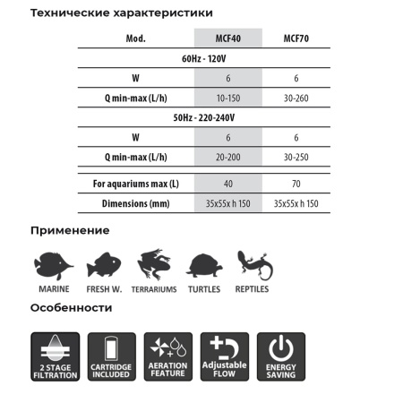 Фильтр погружной для аквариума Newa Micro MCF70 230V с системой аэрации 70 л