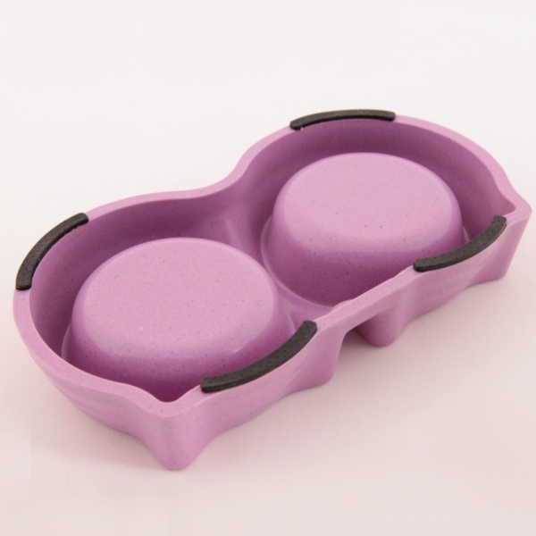 Миска двойная для собак и кошек из бамбукового волокна, 23x12.5x4 см, 150+150 мл, розовый