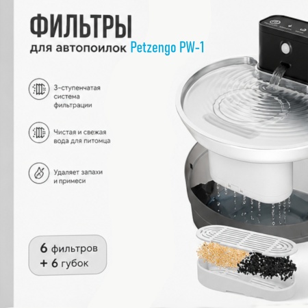 Фильтры для автопоилок Petzengo PW-1, 6 картриджей + 6 губок