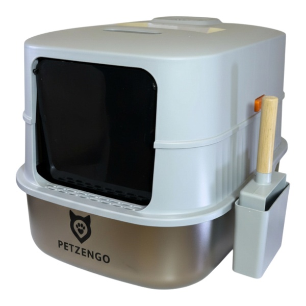 Туалет-домик для кошек Petzengo PL-1 60,5х40,5х42 см с дезодорацией, нержавеющая сталь