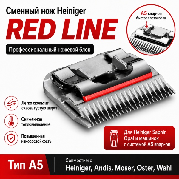 Машинка Heiniger Opal для стрижки собак, лошадей, коров с 2-я аккумуляторами и лезвием #10 1,5 мм "red line"