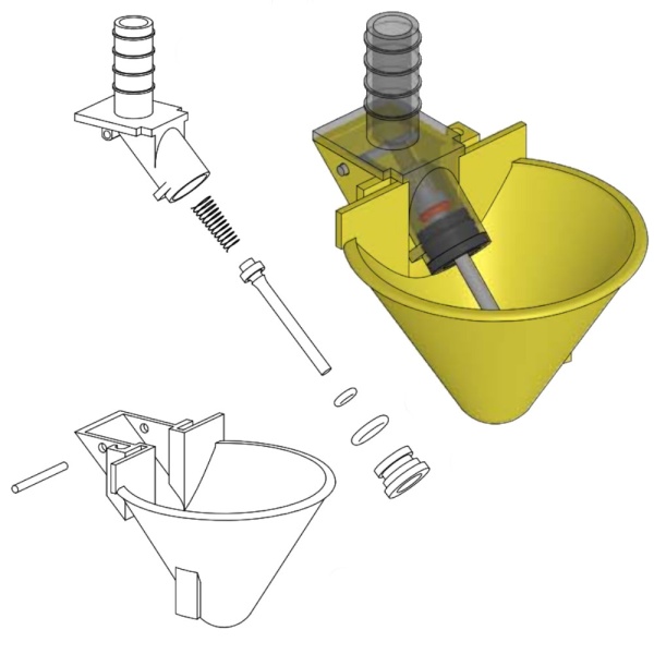 Поилка чашечная Ø52 мм, пластик с креплением на сетку